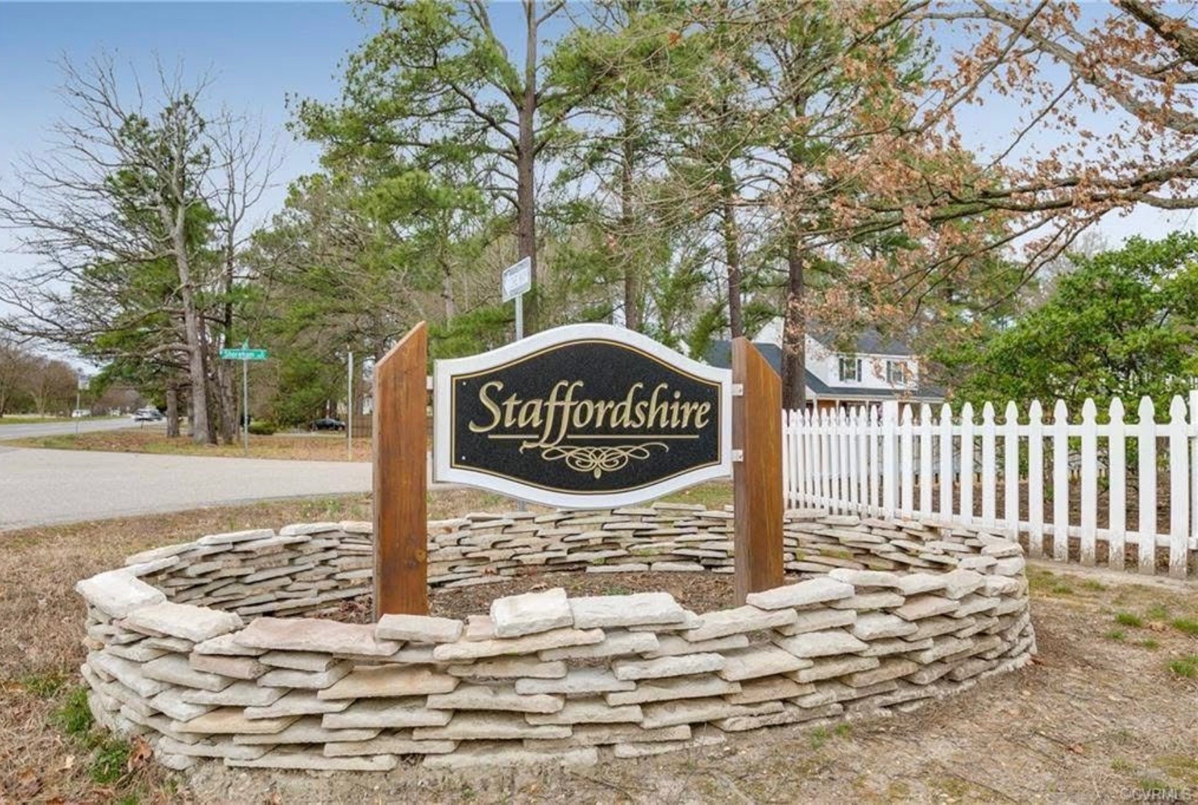 Scenic view of Staffordshire neighborhood showing suburban homes and tree-lined streets